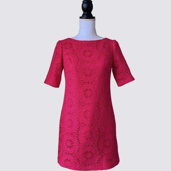 ADRIANNA PAPELL HOT PINK MEDALLION LACE CUTOUT SHIFT DRESS - Picture 12 of 16